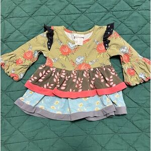 Matilda Jane ruffled tunic top floral with tiered ruffles greens brown blue pink